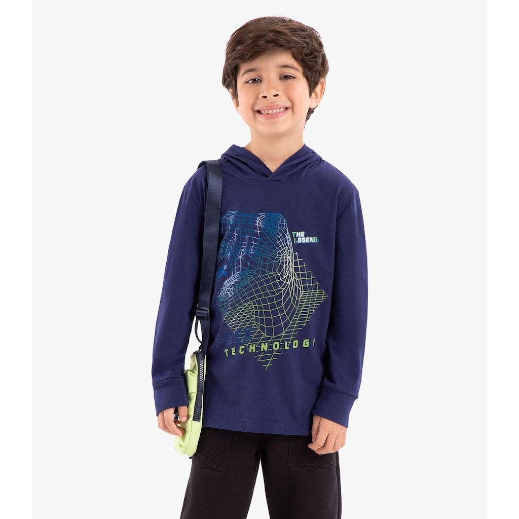 Camiseta Rovi Kids Infantil Manga Longa Com Capuz Masculina