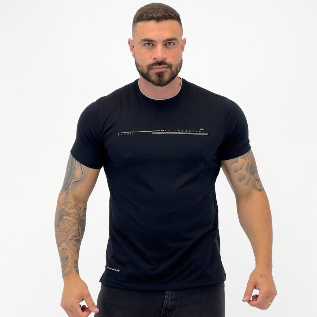 Camiseta Sallo em Malha Slim Manga Curta Gola Redonda Masculina