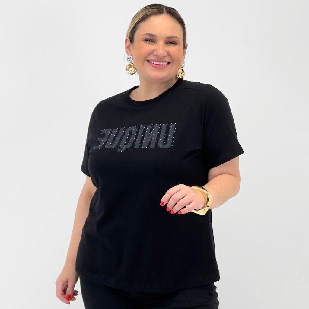 Camiseta Secret Glam Plus Size Manga Curta Feminina