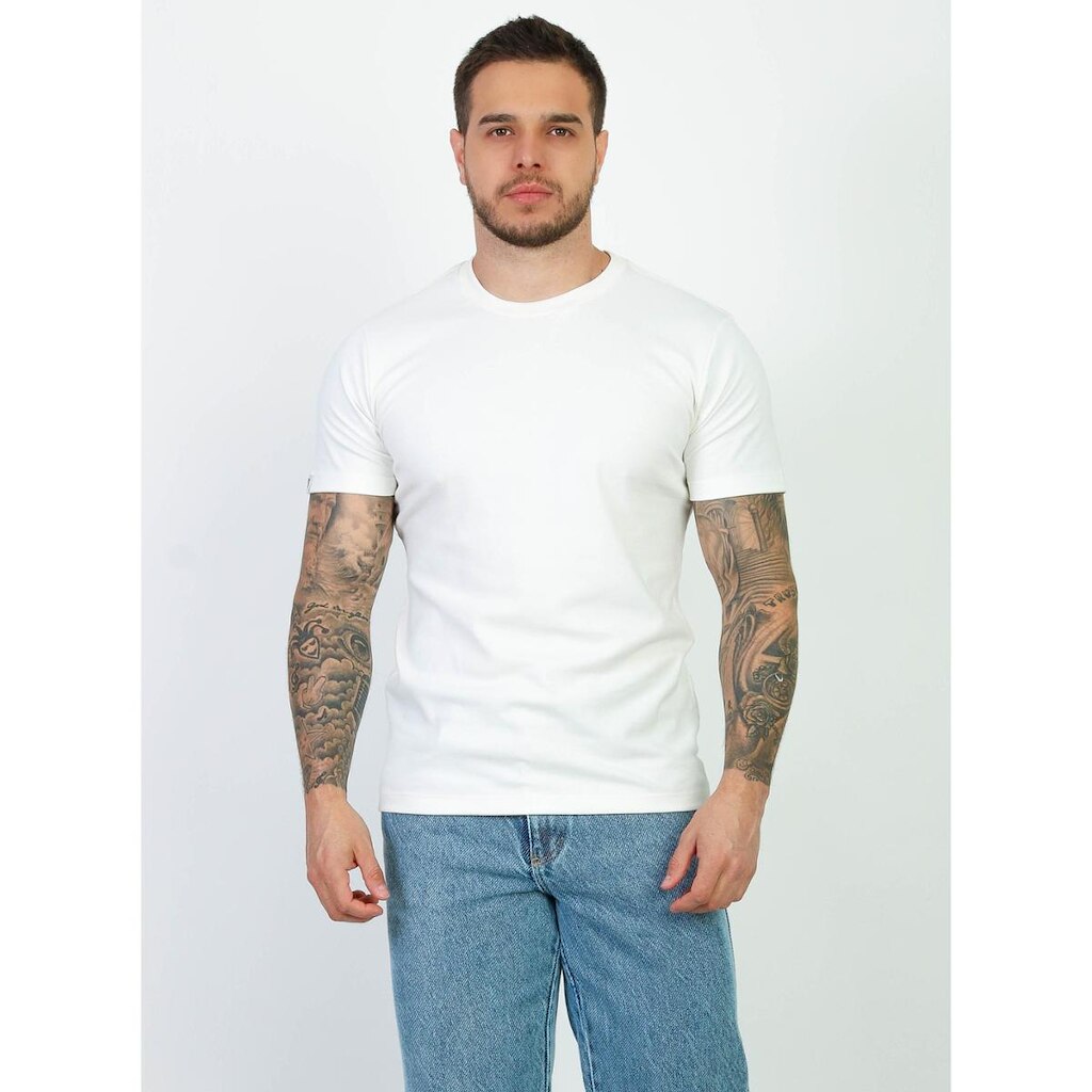 Camiseta Slim Fit Branca Masculina Suedine Malha Egipcia