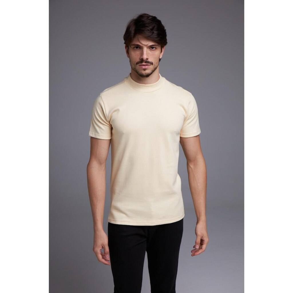 Camiseta Slim Gola Alta - Areia