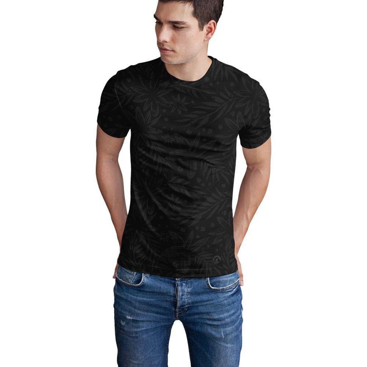 Camiseta Slim Mayon Algodão Egipcio Flowers Masculina - Preto Menor preço em Camiseta Slim Mayon Algodão Egipcio Flowers Masculina - Preto