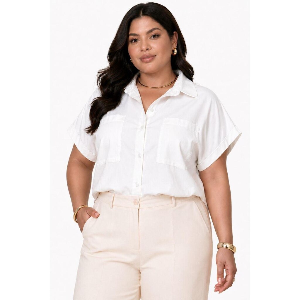 Camiseta Social Plus Size D Bell Outlet Fashion Botões Branco