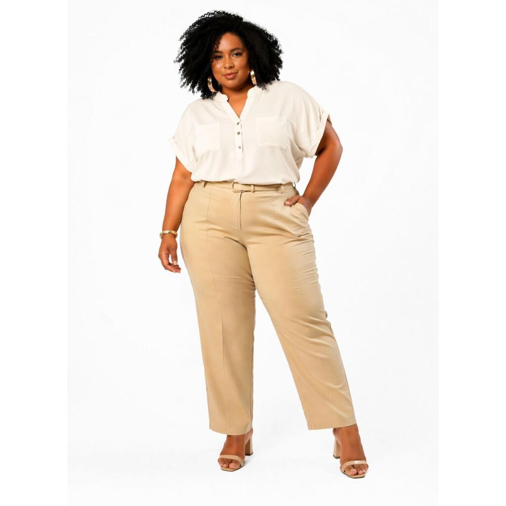 Camiseta Social Plus Size D Bell Outlet Fashion Creme