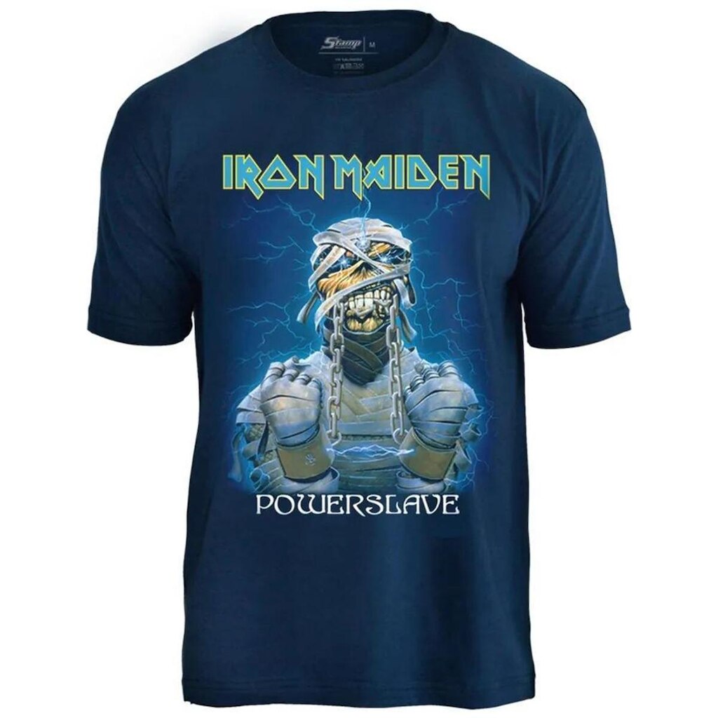 Camiseta Stamp de Banda Iron Maiden em Algodão Manga Curta Gola Redonda Oficial