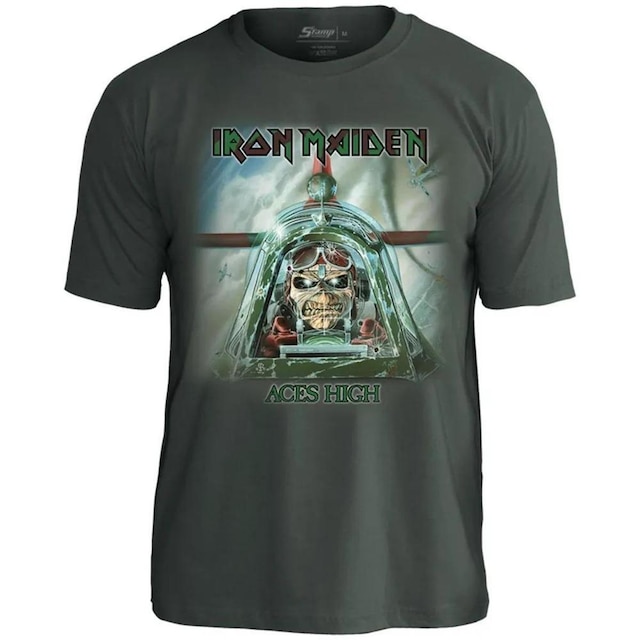 Camiseta Stamp de Banda Iron Maiden em Algodão Manga Curta Gola Redonda Oficial