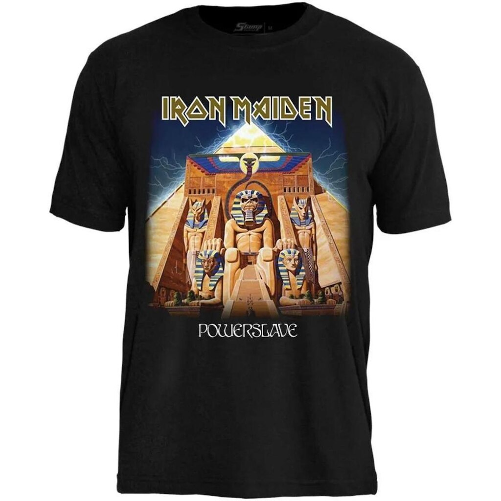 Camiseta Stamp de Banda Iron Maiden em Algodão Manga Curta Gola Redonda Oficial