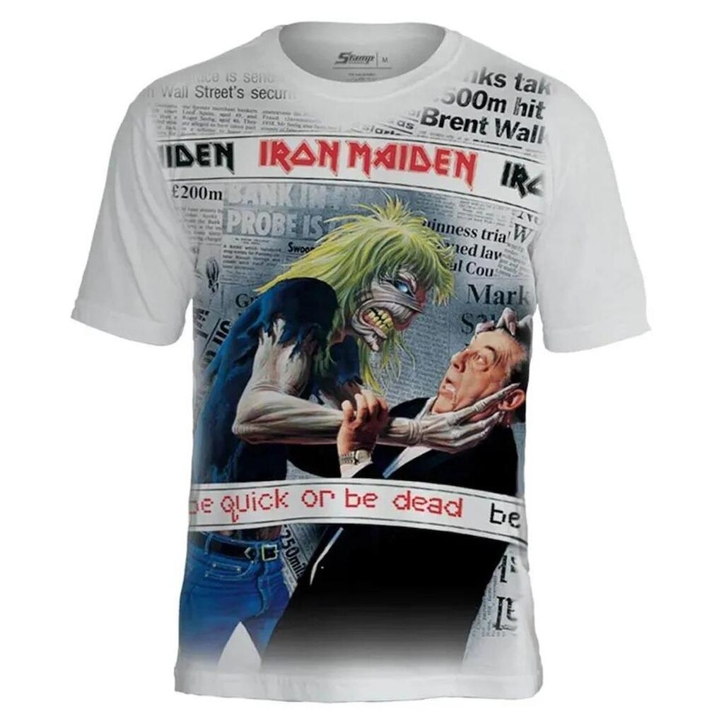 Camiseta Stamp de Banda Iron Maiden em Algodão Manga Curta Oficial