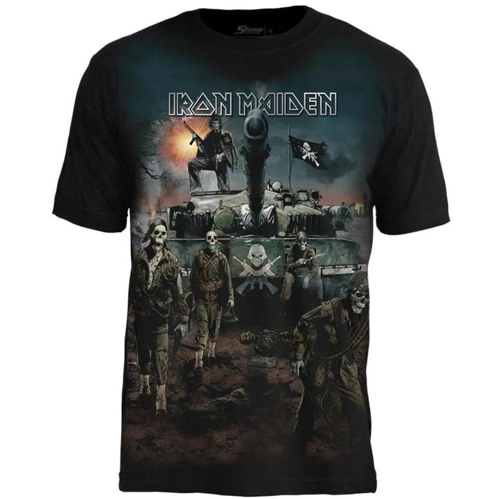 Camiseta Stamp de Banda Iron Maiden em Algodão Manga Curta Oficial