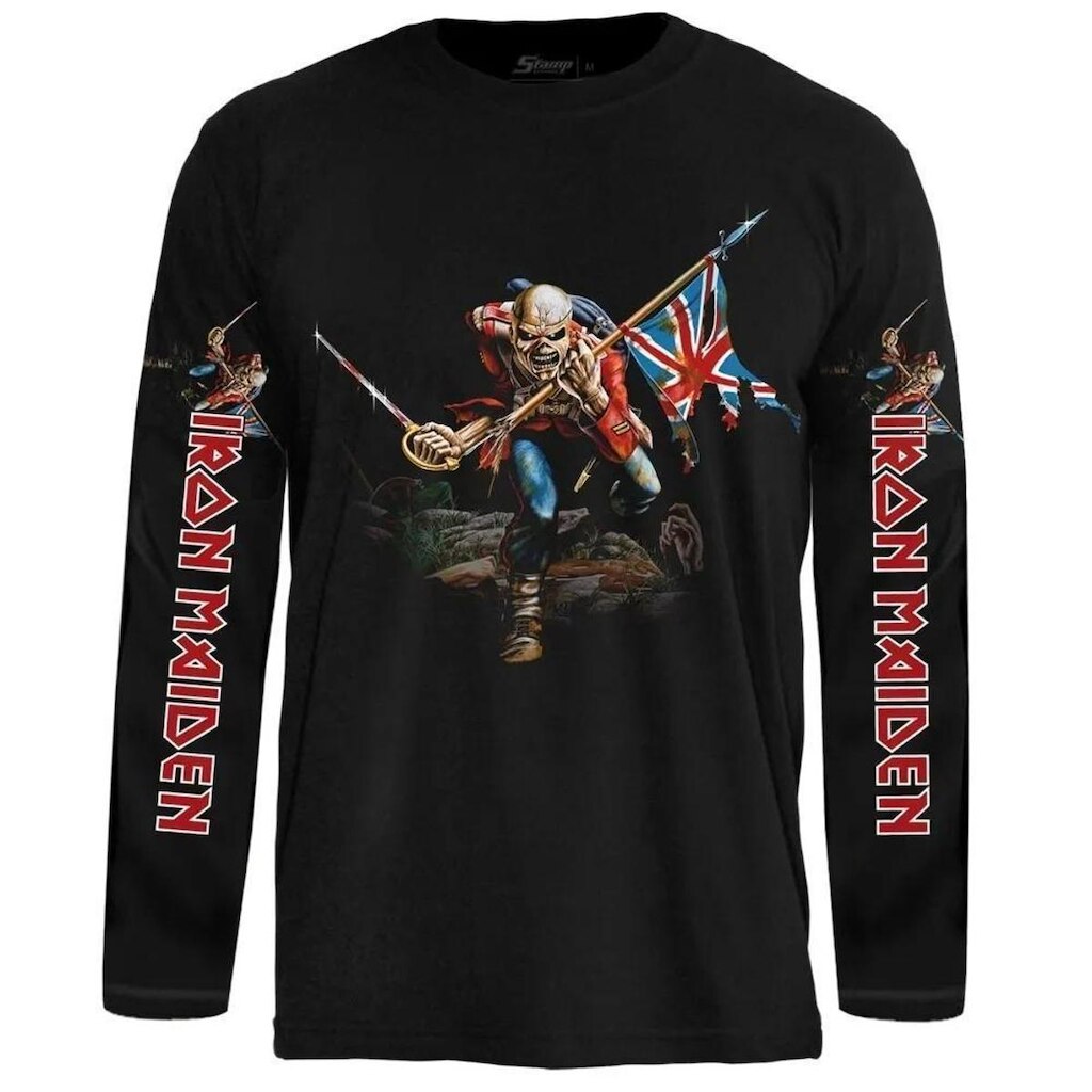 Camiseta Stamp de Banda Iron Maiden Manga Longa em Algodão Oficial