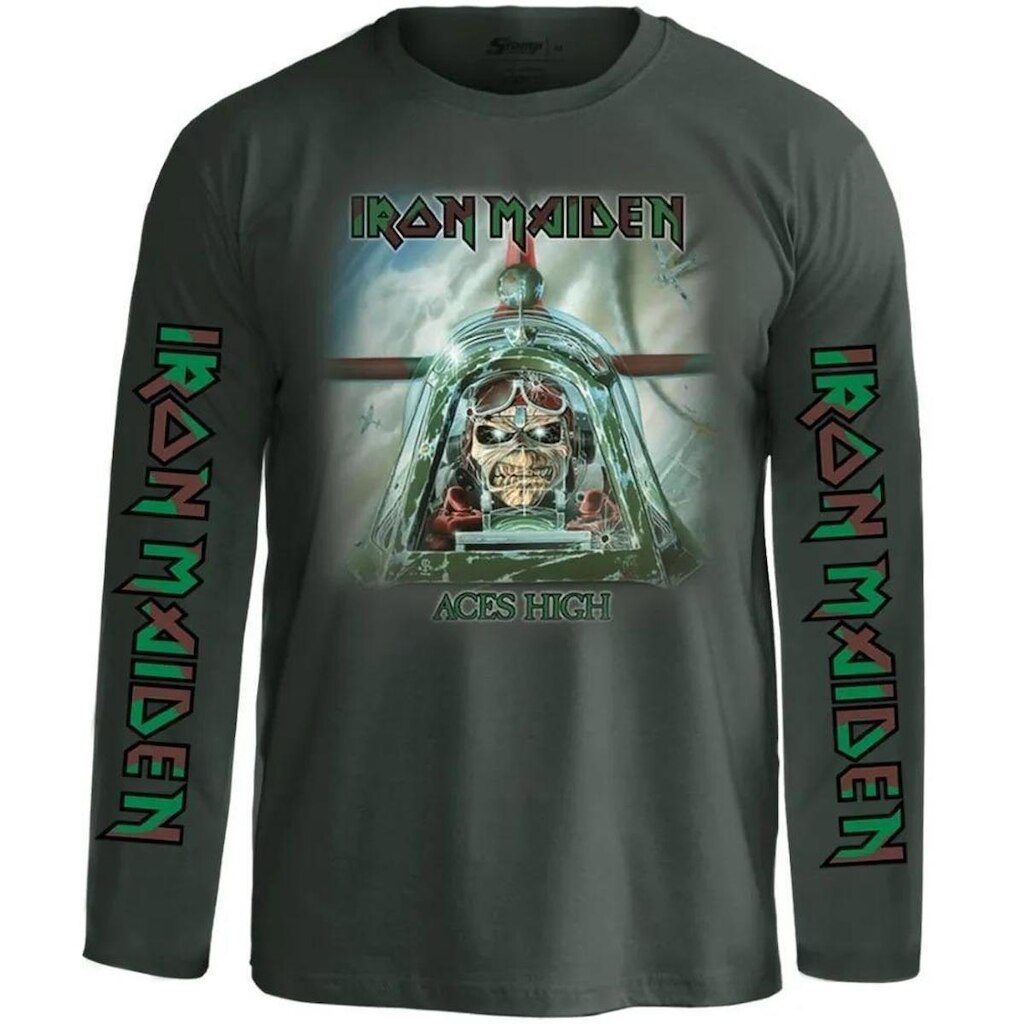 Camiseta Stamp de Banda Iron Maiden Manga Longa em Algodão Oficial