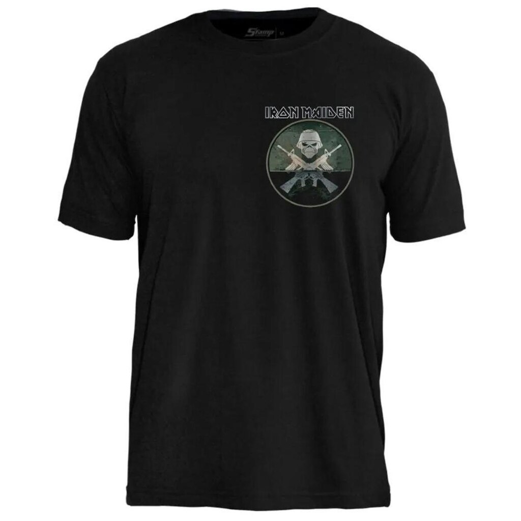 Camiseta Stamp de Banda Iron Maiden Unissex em Algodão Manga Curta Oficial
