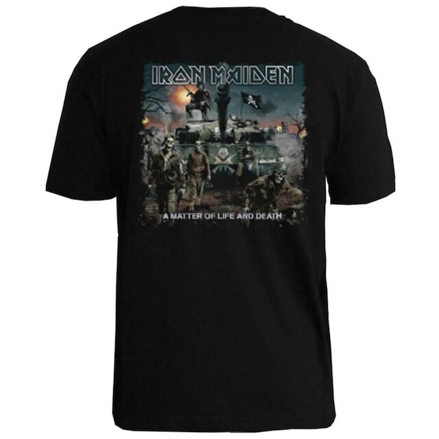 Camiseta Stamp de Banda Iron Maiden Unissex em Algodão Manga Curta Oficial