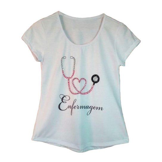 Camiseta t-shirt adulta feminina bordada enfermagem