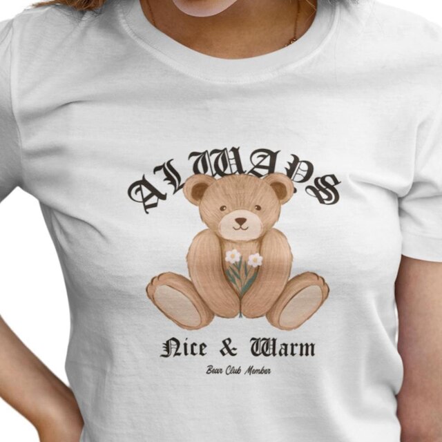 Camiseta T-Shirt Baby Look Feminina Algodão Bear Club