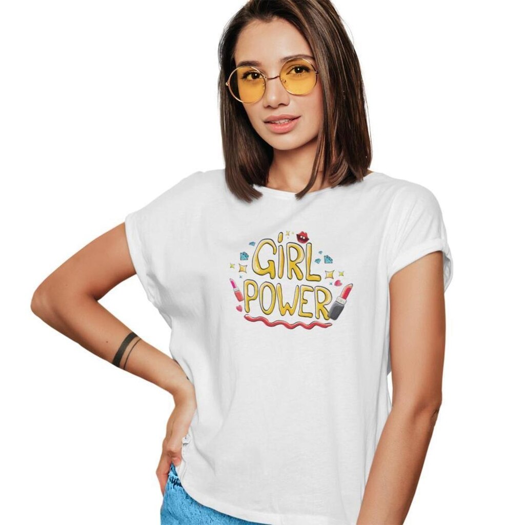 Camiseta T-Shirt Baby Look Feminina Algodão Girl Power