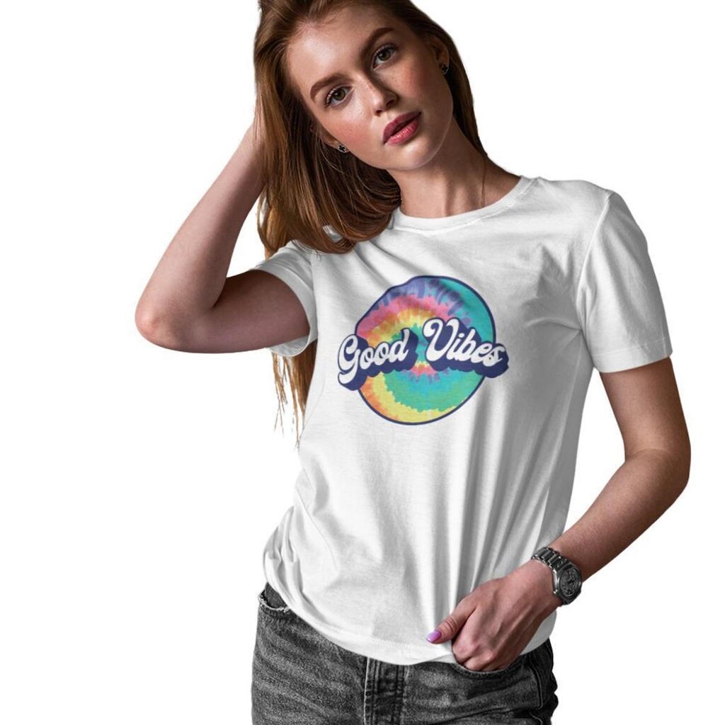 Camiseta T-Shirt Baby Look Feminina Algodão Good Vibes Leve
