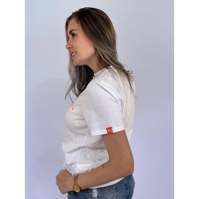 Camiseta T-Shirt Branca 100% Algodão Logo Laranja Valansuelo