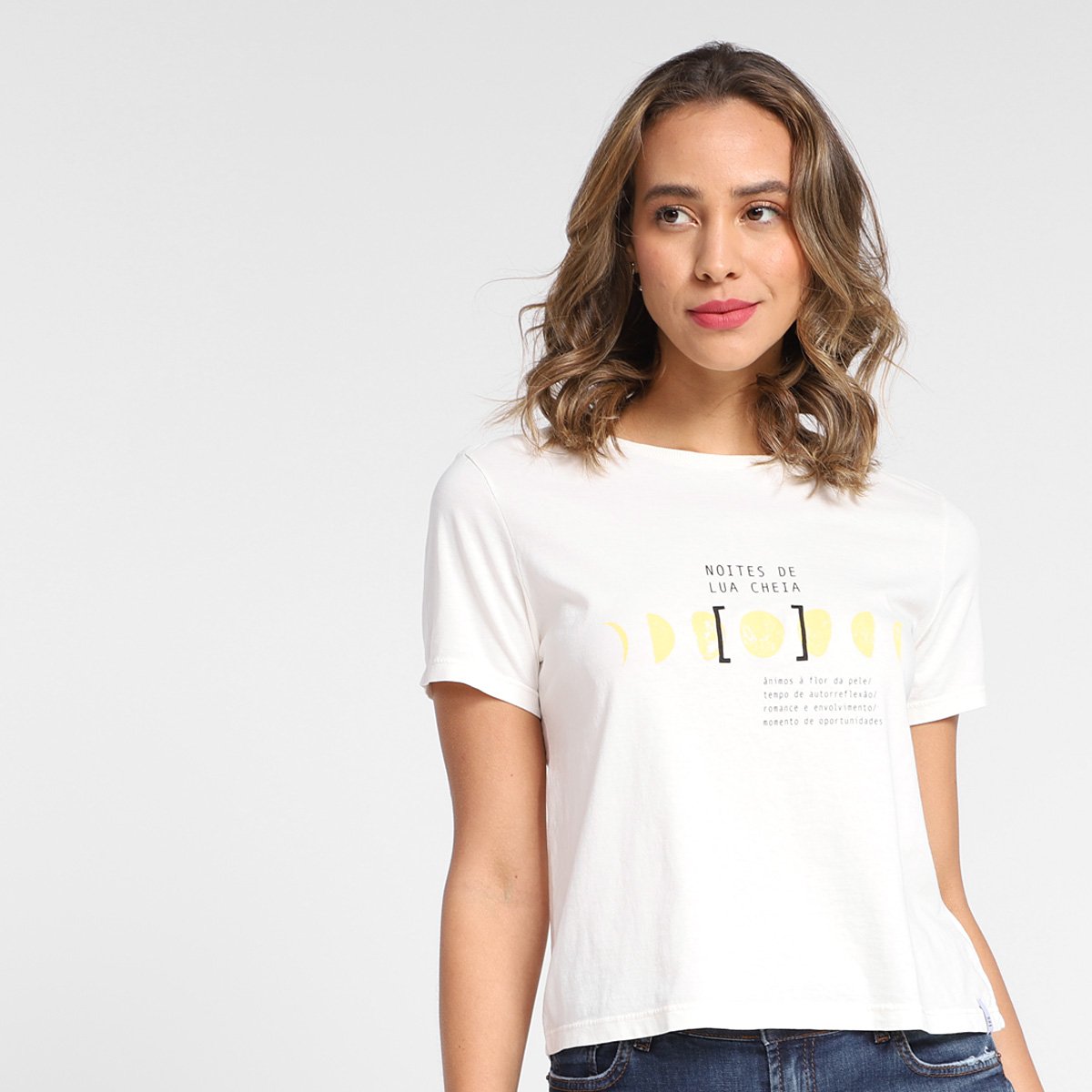 Camiseta T-Shirt Cantão Lua Cheia Babylook Feminina - Off White Menor preço em Camiseta T-Shirt Cantão Lua Cheia Babylook Feminina - Off White