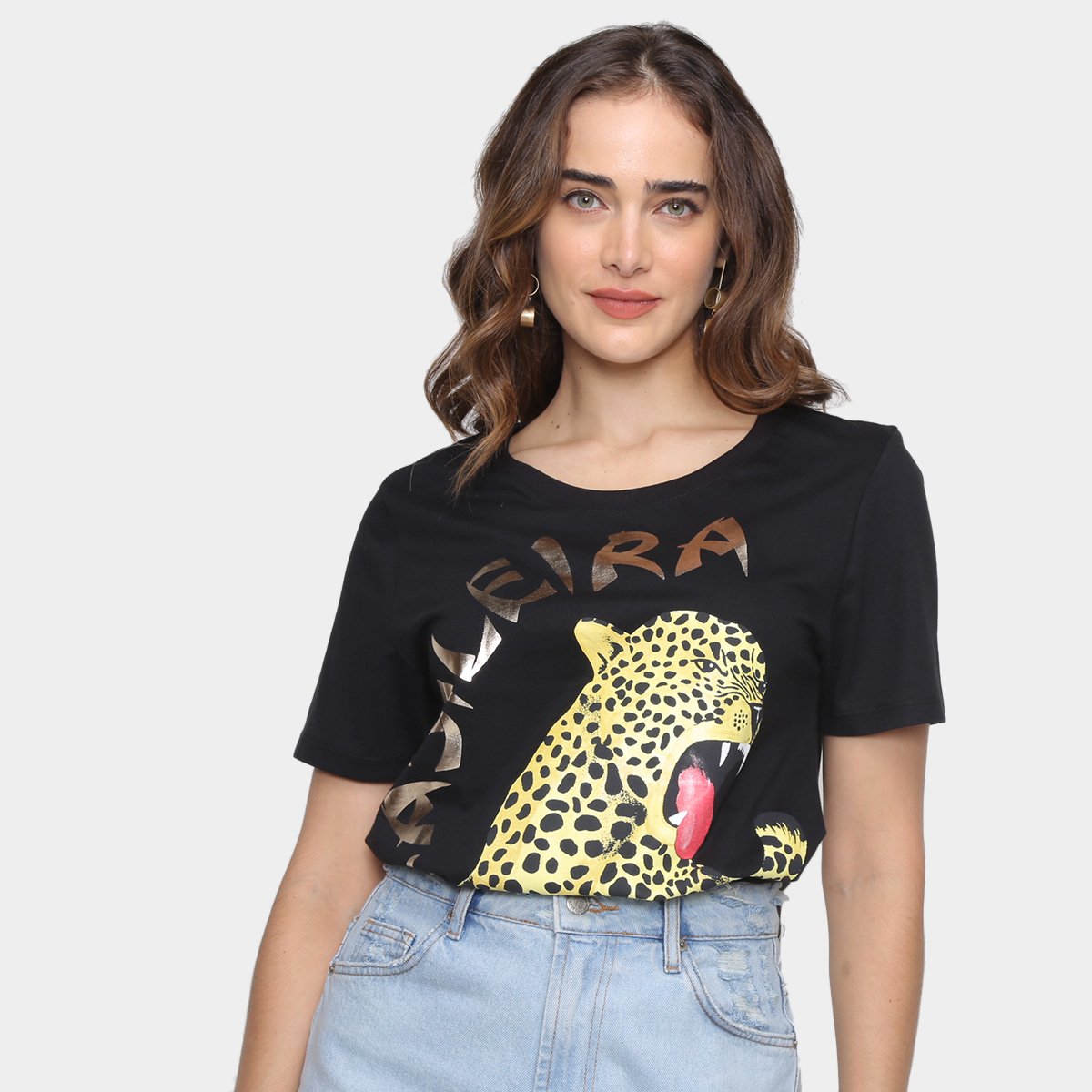 Camiseta T-shirt Farm Média Onça A Brasileira Feminina - Preto Menor preço em Camiseta T-shirt Farm Média Onça A Brasileira Feminina - Preto