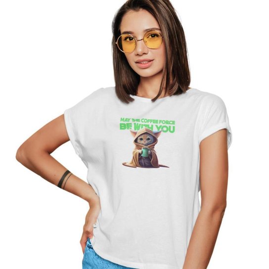 Camiseta T-Shirt Feminina Algodão Manga Curta Estampa Coffee