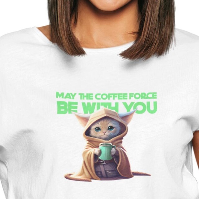 Camiseta T-Shirt Feminina Algodão Manga Curta Estampa Coffee