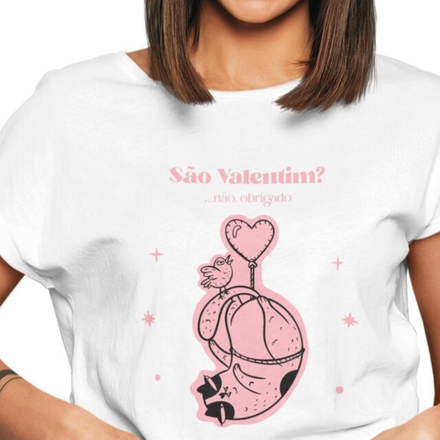 Camiseta T-Shirt Feminina Algodão Manga Curta São Valentim