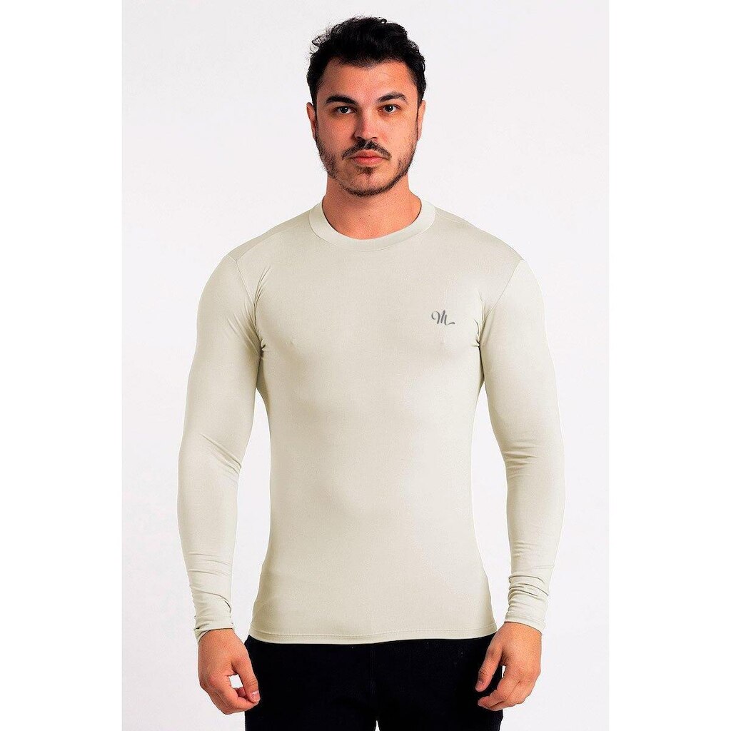 Camiseta Térmica Manga Longa Masculina Peluciada Bege