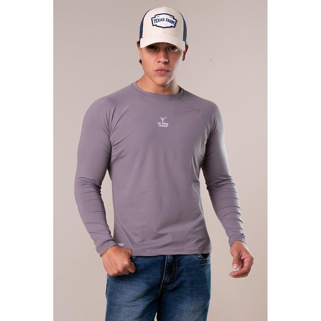 CAMISETA TÉRMICA MASCULINA UV50+ M. LONGA TEXAS FARM - SOLSTICE - UVM011 - CINZA MEDIO/ BRANCO
