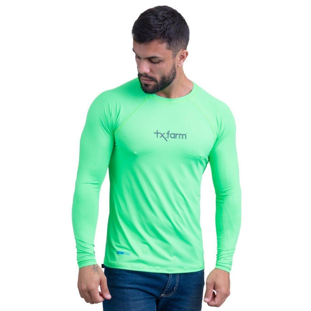 CAMISETA TÉRMICA MASCULINA UV50+ TEXAS FARM - UVM001 - VERDE NEON