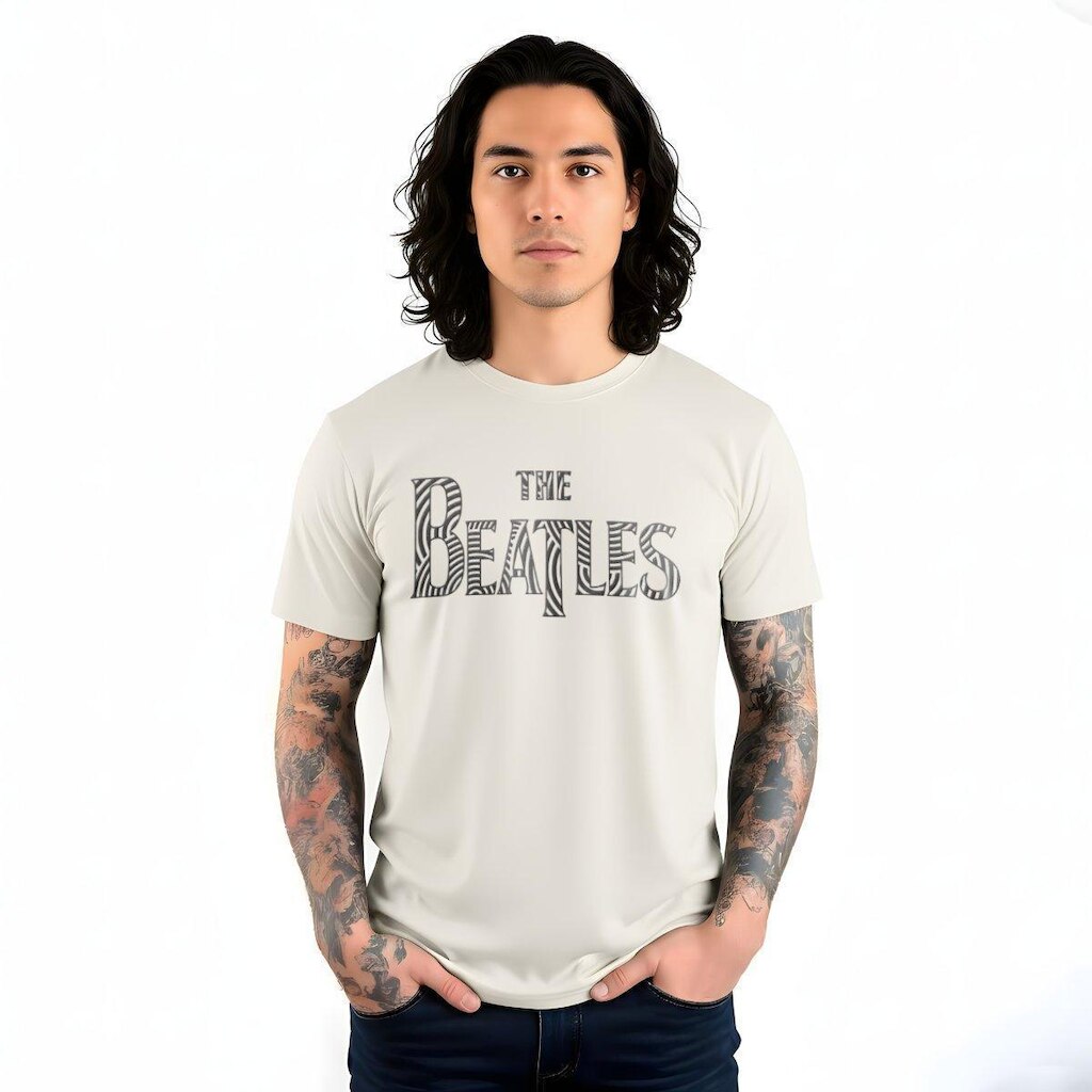 Camiseta The Beatles Off White Masculina em Relevo – Estampa Premium Alto Padrão