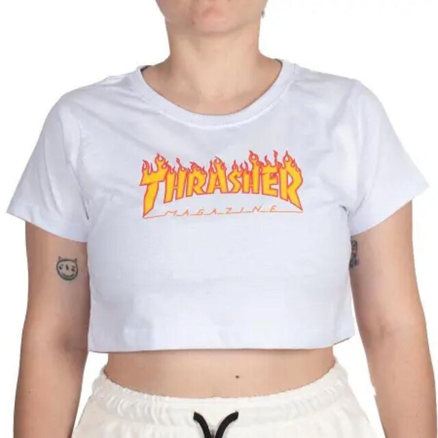 Camiseta Thrasher Flame Logo Crop Girl