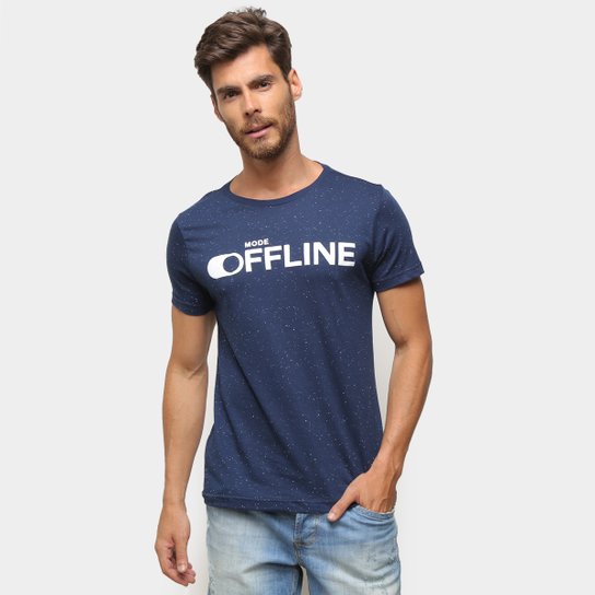 Camiseta Three Hands Básica Mood Offline Masculina - Marinho+Branco