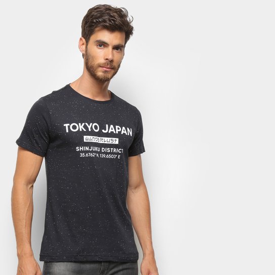 Camiseta Three Hands Básica Tokio Japan Masculina - Preto+Branco