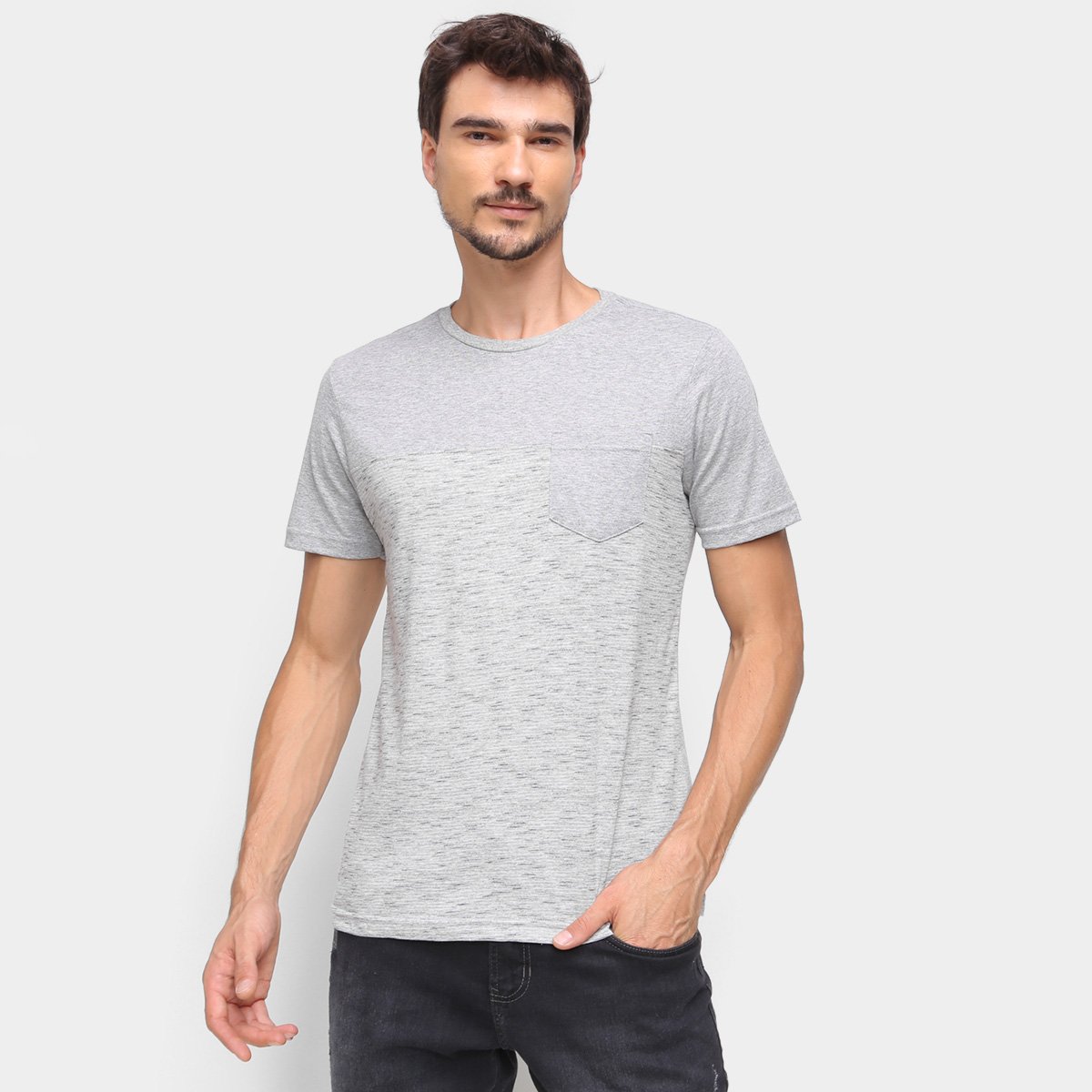Camiseta Three Hands Com Bolso Masculina - Mescla Menor preço em Camiseta Three Hands Com Bolso Masculina - Mescla
