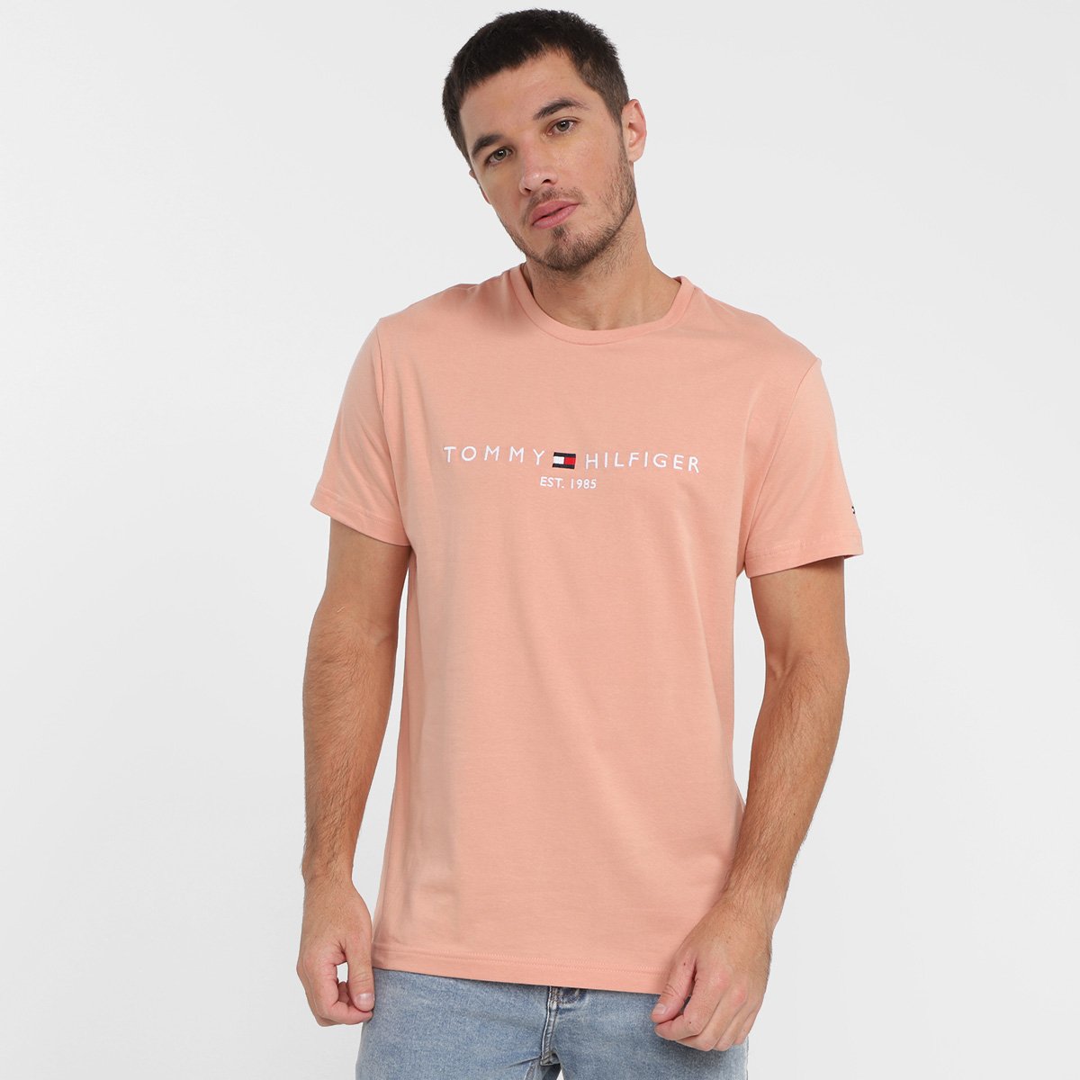 Camiseta Tommy Hilfiger Estampada Masculina - Rosa Menor preço em Camiseta Tommy Hilfiger Estampada Masculina - Rosa