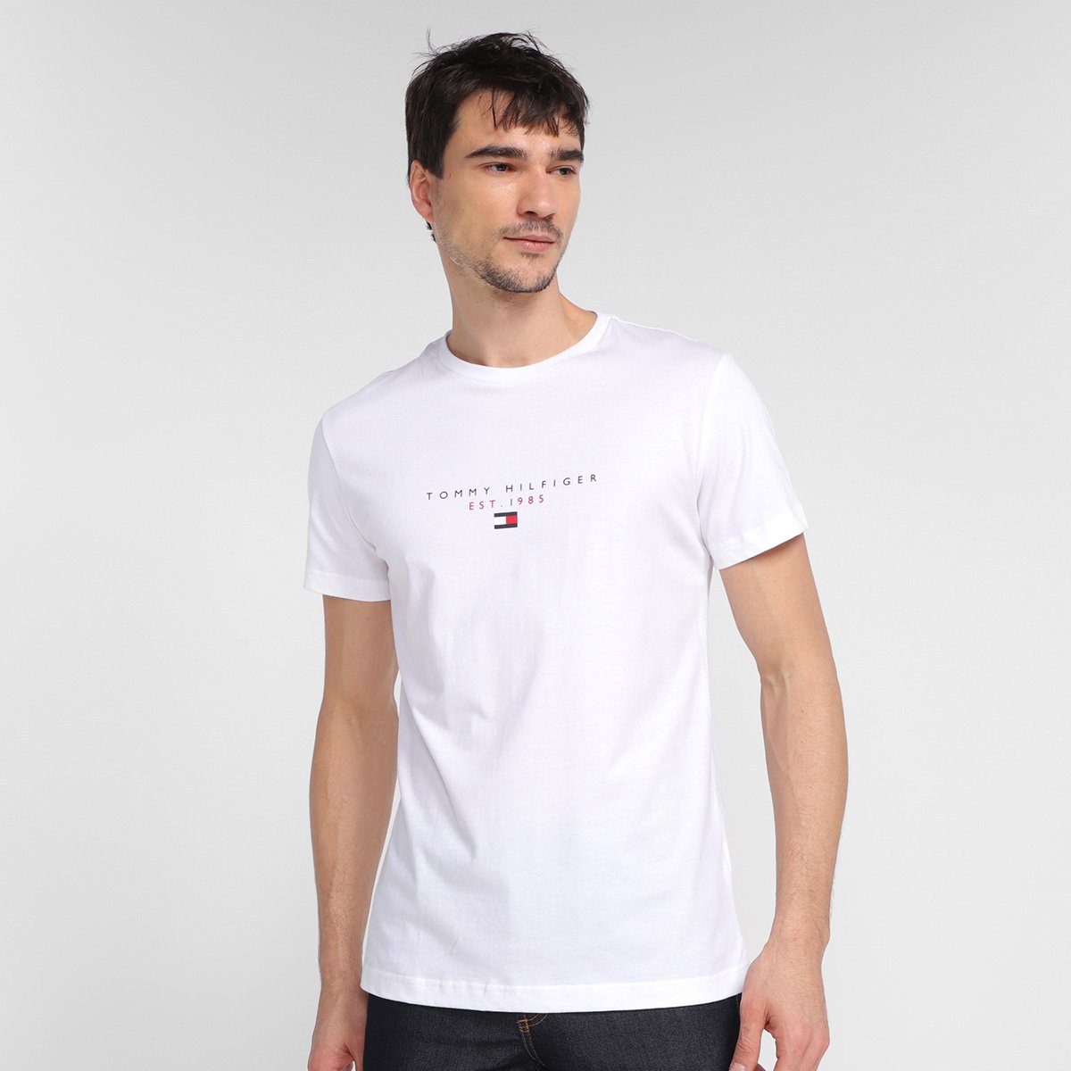 Camiseta Tommy Hilfiger Manga Curta Masculina - Branco Menor preço em Camiseta Tommy Hilfiger Manga Curta Masculina - Branco