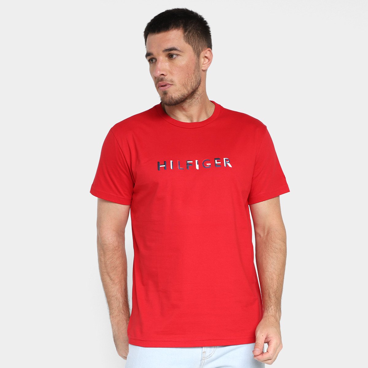 Camiseta Tommy Hilfiger Manga Curta Masculina - Vermelho Menor preço em Camiseta Tommy Hilfiger Manga Curta Masculina - Vermelho