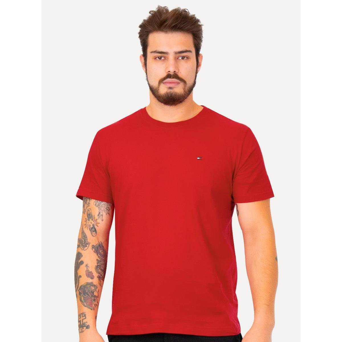 Camiseta Tommy Hilfiger Masculina Essential Cotton Vermelha Menor preço em Camiseta Tommy Hilfiger Masculina Essential Cotton Vermelha