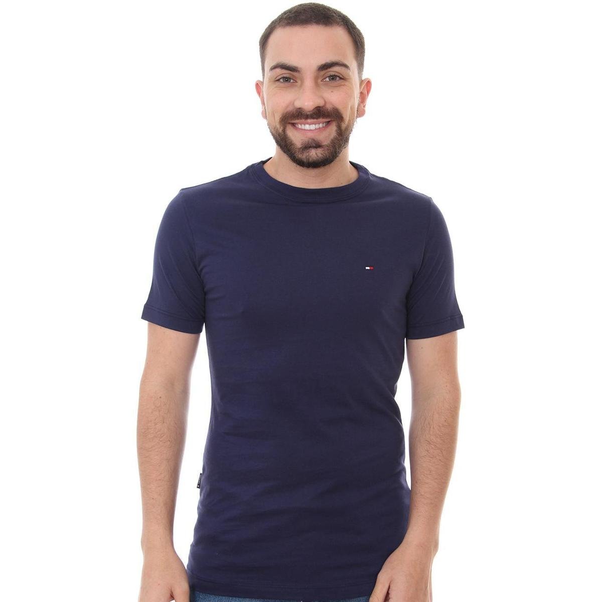 Camiseta Tommy Hilfiger Masculina Essential Organic Cotton Azul Marinho - Marinho Menor preço em Camiseta Tommy Hilfiger Masculina Essential Organic Cotton Azul Marinho - Marinho