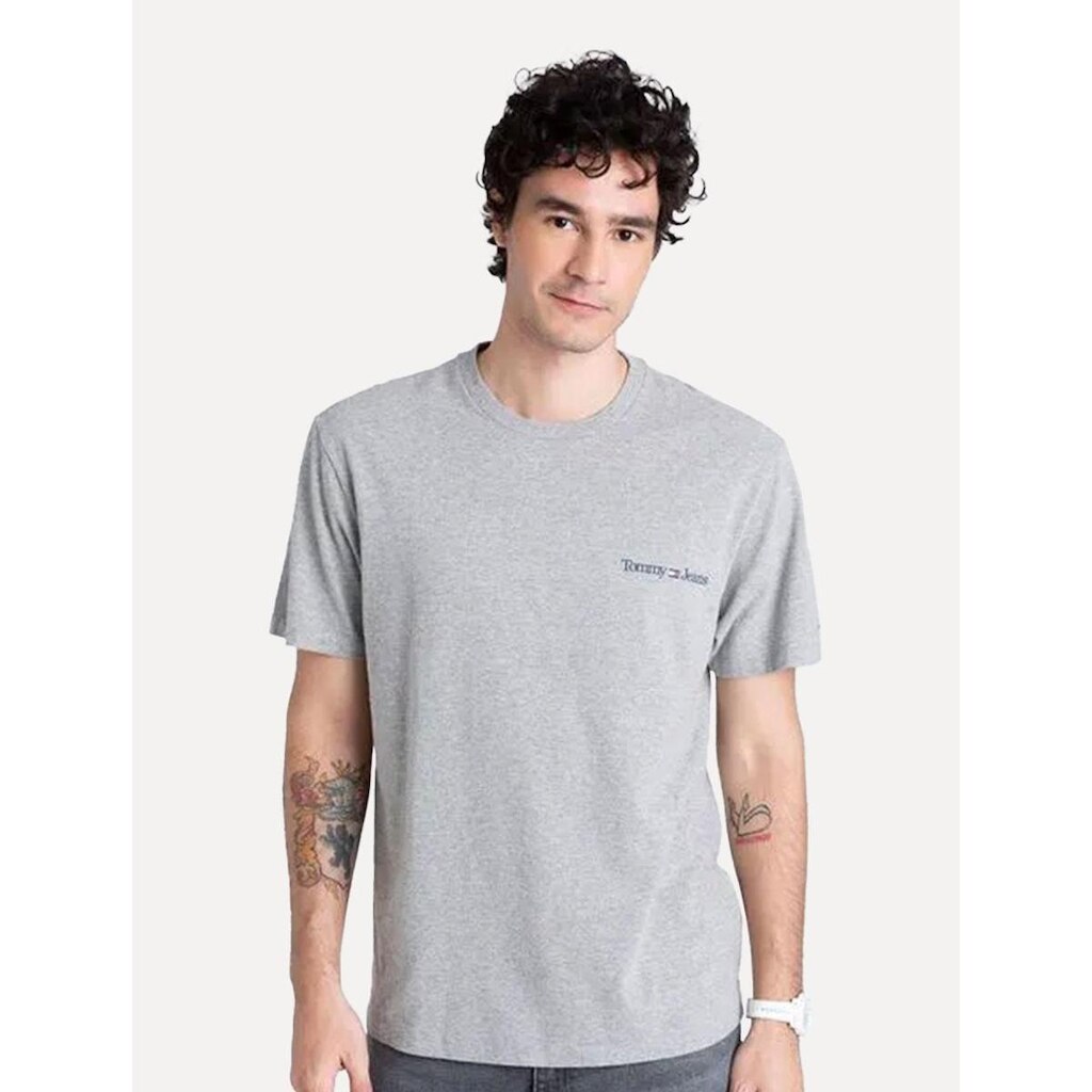 Camiseta Tommy Jeans Masculina Classic Linear Chest Cinza Mescla
