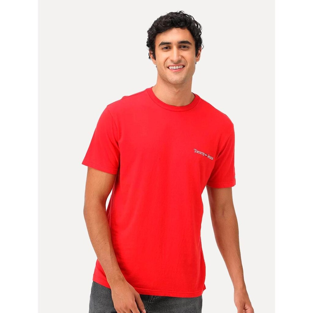 Camiseta Tommy Jeans Masculina Classic Linear Chest Vermelha