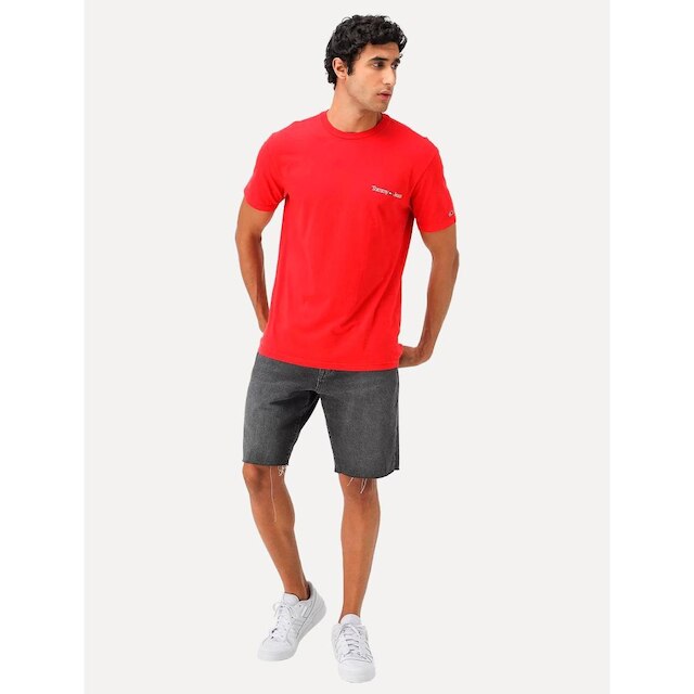 Camiseta Tommy Jeans Masculina Classic Linear Chest Vermelha