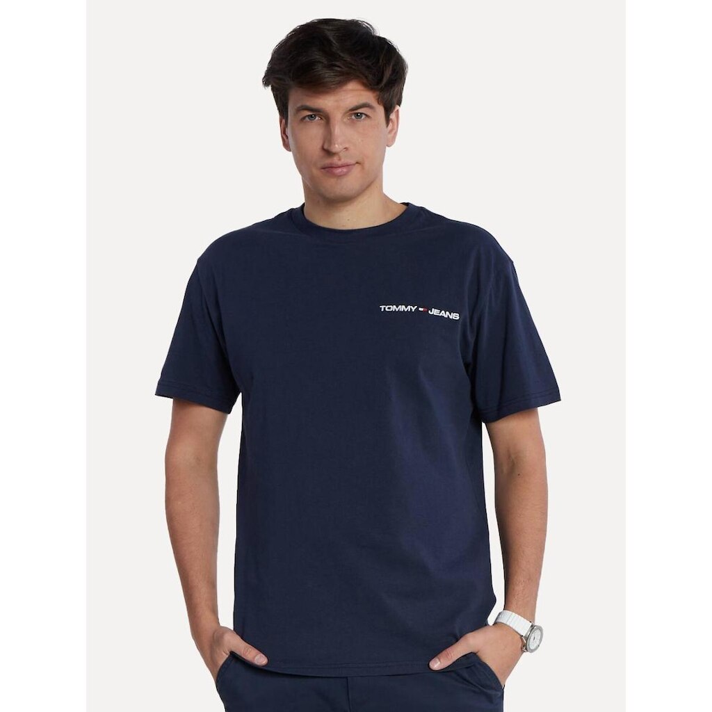 Camiseta Tommy Jeans Masculina Classic Linear Embroidered Chest Marinho