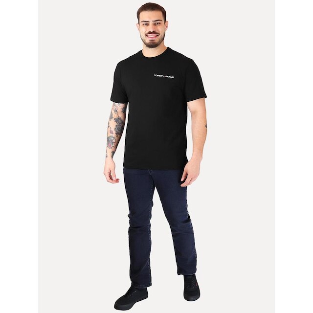 Camiseta Tommy Jeans Masculina Classic Linear Embroidered Chest Preta