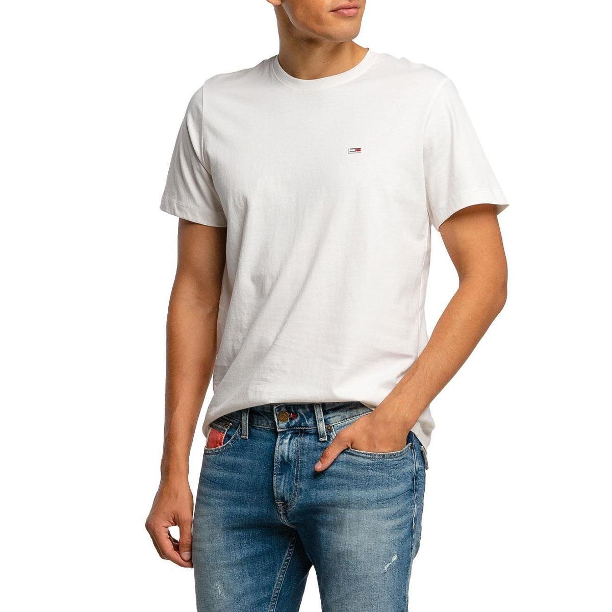 Camiseta Tommy Jeans Masculina Slim C-neck Flag Branca Menor preço em Camiseta Tommy Jeans Masculina Slim C-neck Flag Branca