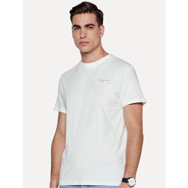 Camiseta Tommy Jeans Masculina Slim Linear Chest Branca