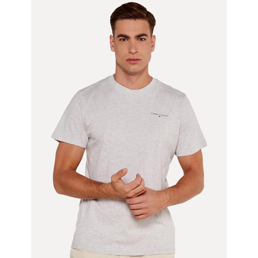 Camiseta Tommy Jeans Masculina Slim Linear Chest Cinza Mescla