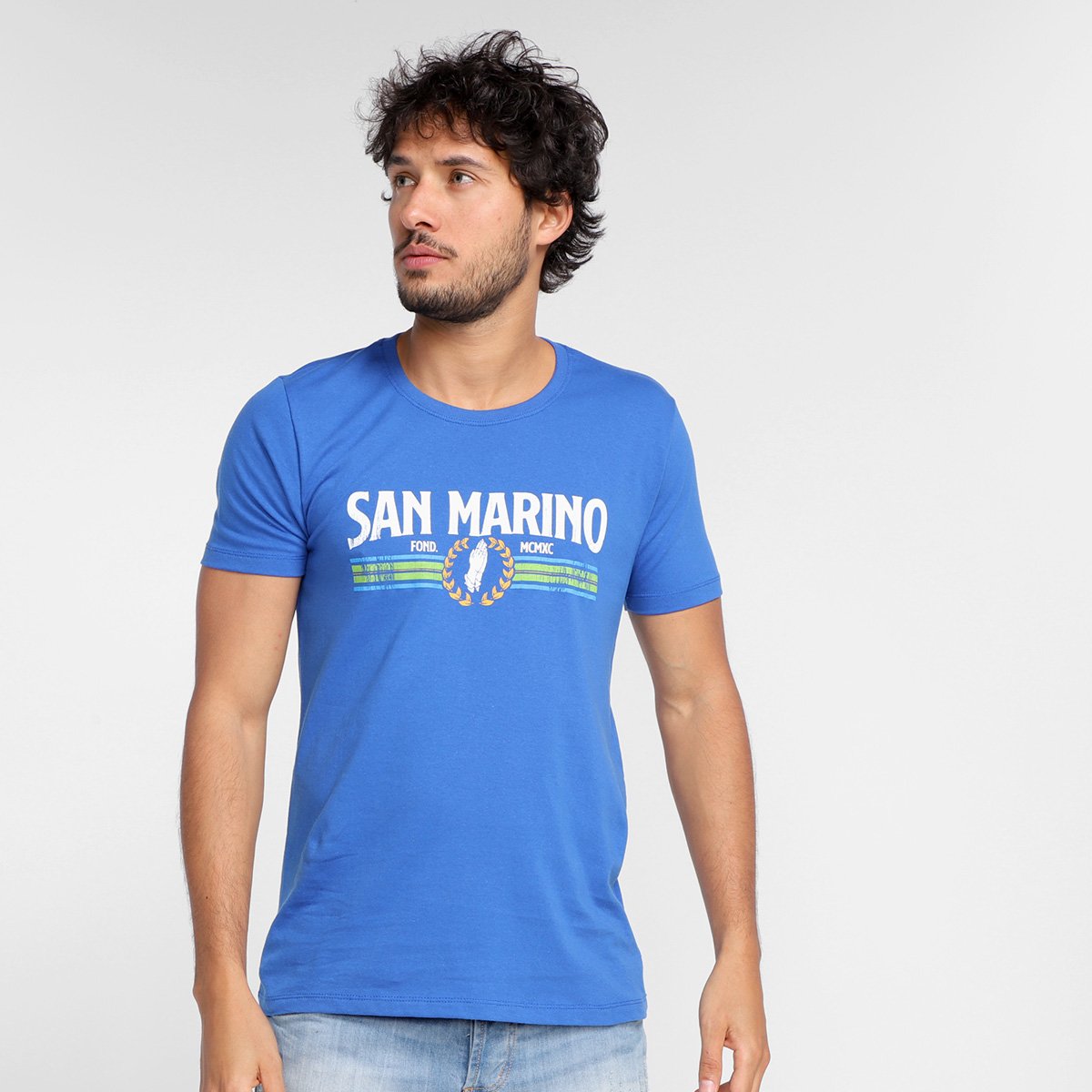 Camiseta Tribo Santa San Marino Masculina - Azul Royal Menor preço em Camiseta Tribo Santa San Marino Masculina - Azul Royal