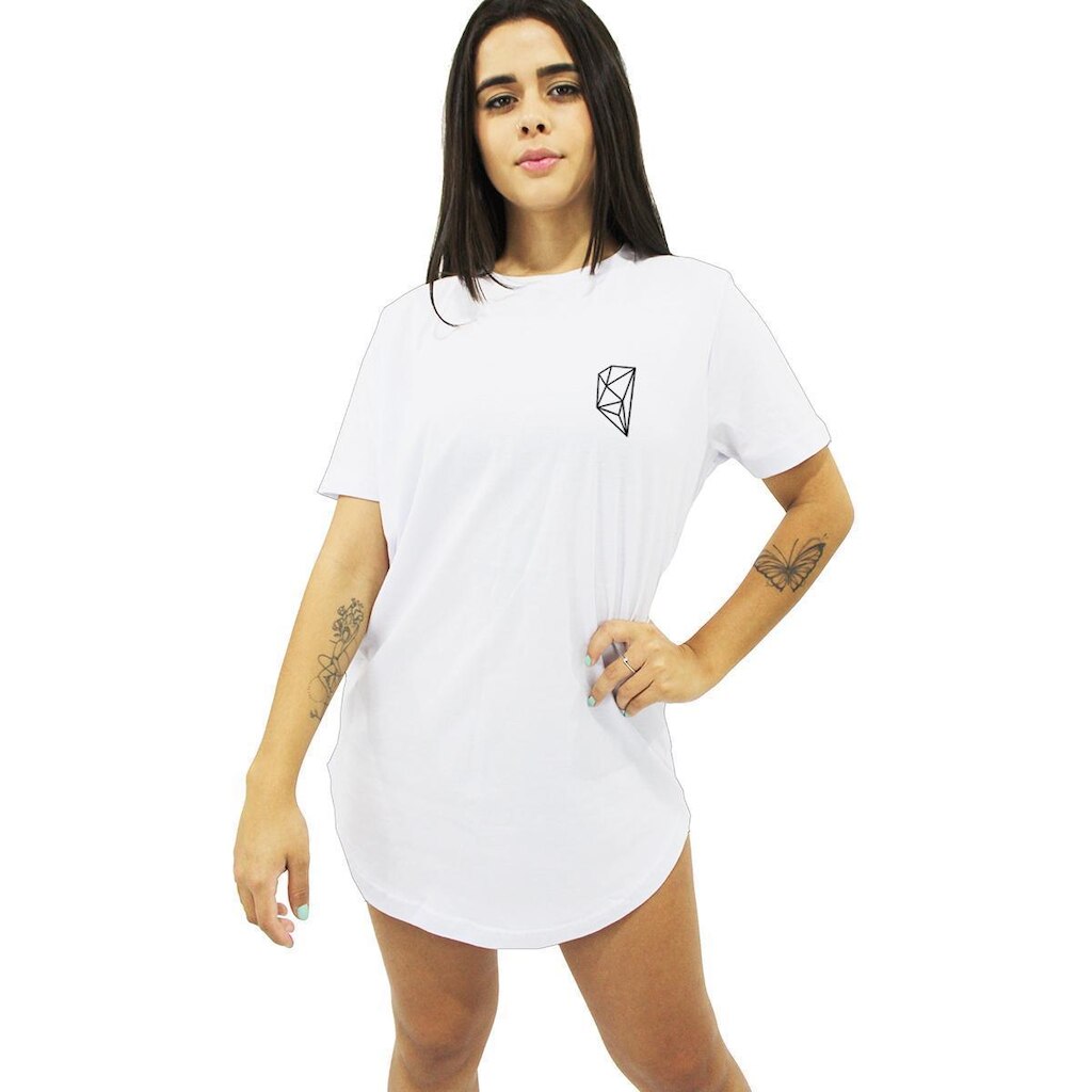 Camiseta Tropicaos Alongada Slim Feminino